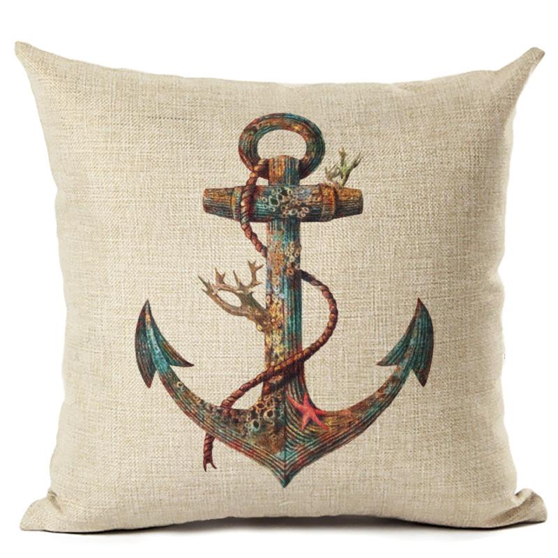 Husă de pernă din bumbac, în stil nordic, model de ancoră, navă marină, husă de pernă, husă de pernă decorativă Cojines Almofadas