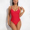 CHARMLEAKS Women's One Piece Swimsuit Elegant Monokini V Neck High Cut Folds Back Hollow Out Swimwear