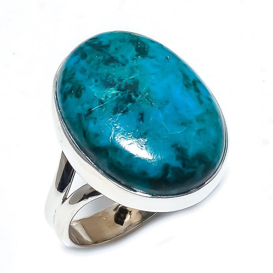 Natural Chrysocolla Gemstone Handmade 925 Solid Sterling Silver Ring Size 8 G6m34