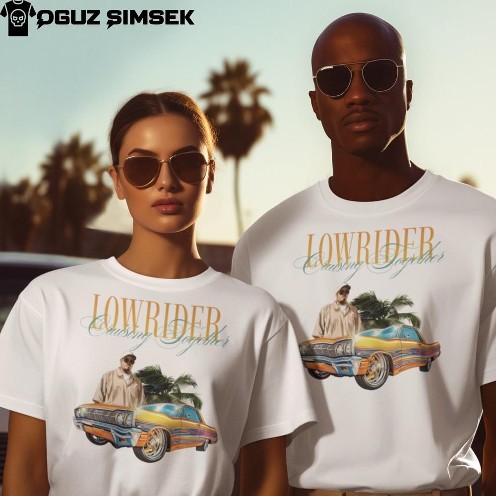 

Lowrider Cruise: Cool Dude, Hot Wheels, and Palm Trees T-Shirt! XL