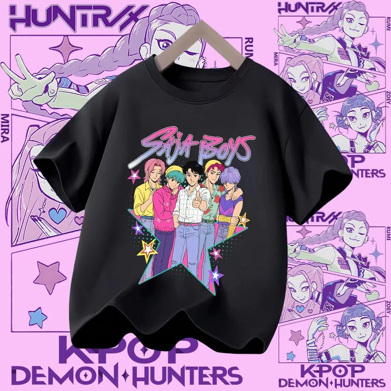 2026 new summer short-sleeved boys' casual shirt Polyester T-shirt for children aged 1-12, girls' sports shirt, K-pop Demon Hunter