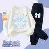 Girls' 2025 Autumn/Winter Sports Set: Cozy Round Neck Sweatshirt & Velvet-Lined Long Pants
