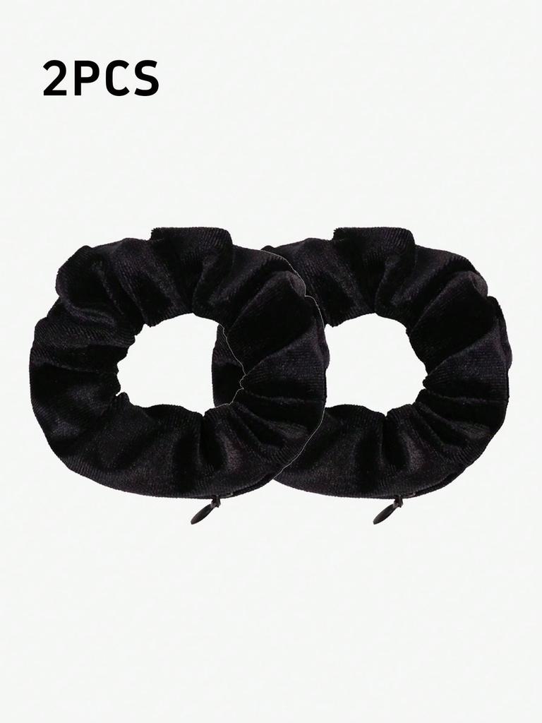 2PCS New Solid-color Velvet Zipper Large Intestine Hair Band Korean Style Fashionable Fabric Ponytail Storage Large Intestine