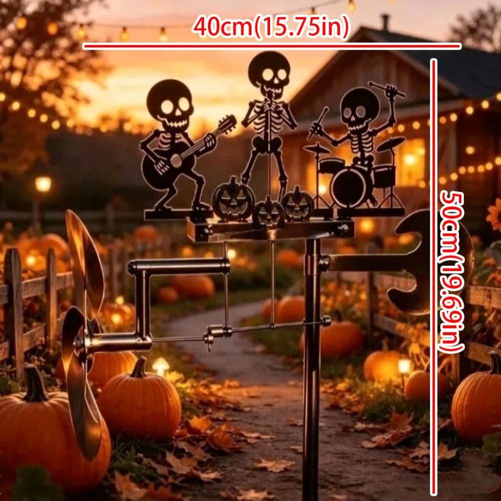 Wind-Powered Halloween Skeleton Metal Drummer Wind Heavy Duty Rock Band Sculpture Yard