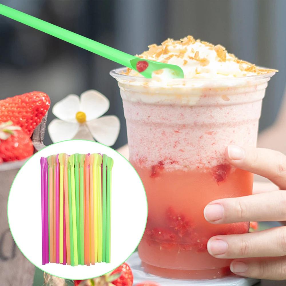 50-1000Pcs Beverage Spoon Straws Milkshake Smoothie Spoon Strawberry Drinking Straw For Party Bar Birthday Supplies Wholesale