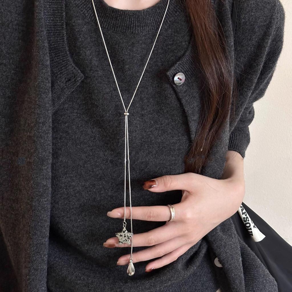 Punkte Steine Stern Mond Anhänger Halsketten für Damen Mode Lässig Wassertropfen Ausziehbar Lange Halsketten Täglicher Schmuck Geschenke