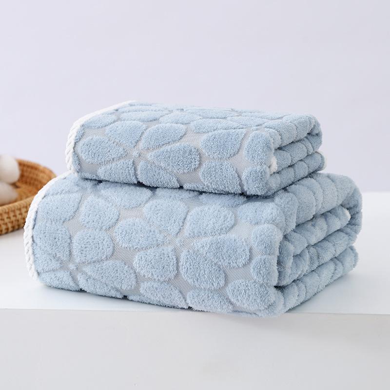 Coral fleece jacquard cloud grid towel bath towel set adult household face towel thickened water absorption