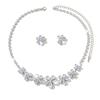 Zircon Flower Stud Earrings Necklace Two-Piece Set Light Luxury Temperament Collarbone Chain Jewelry Women'S Light Luxury Style