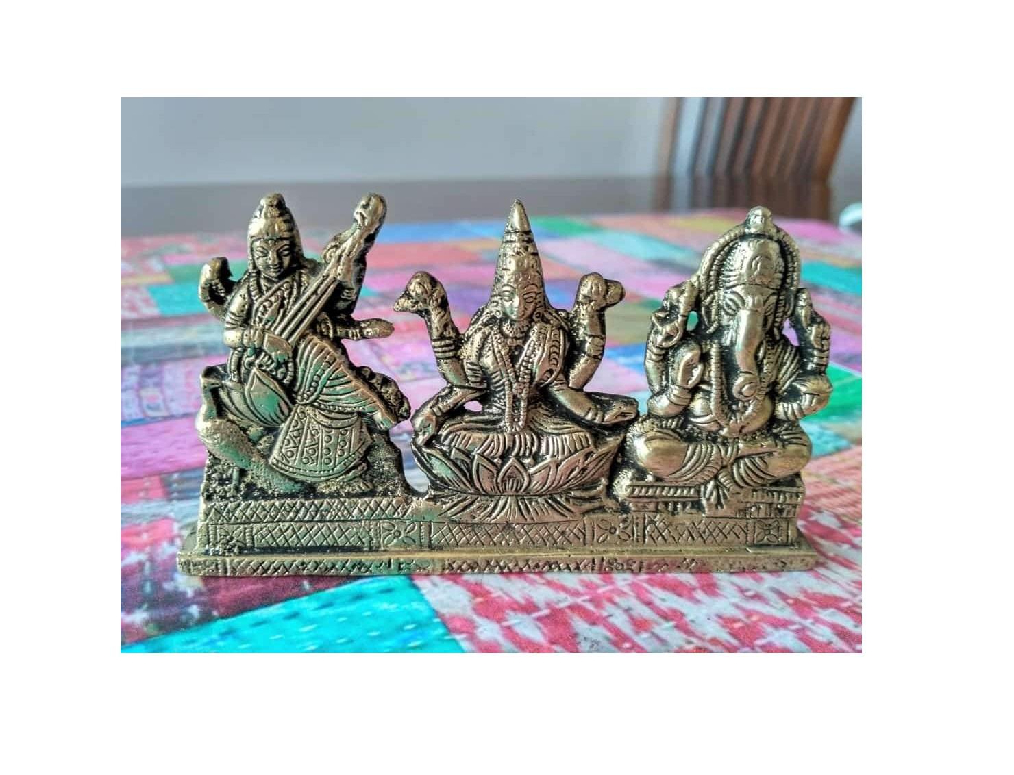 Статуэтка Лакшми, Ганеши и Сарасвати, Laksmi Ganesha Saraswati Idol, Kalyan Puja
