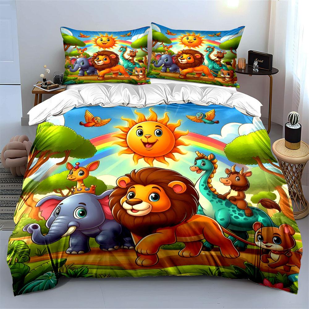 Animal Friends Jungle Design Set Multiple Sizes Kid'S And Adults' Bedroom Exquisite 3Pc Bedding Set, Gift