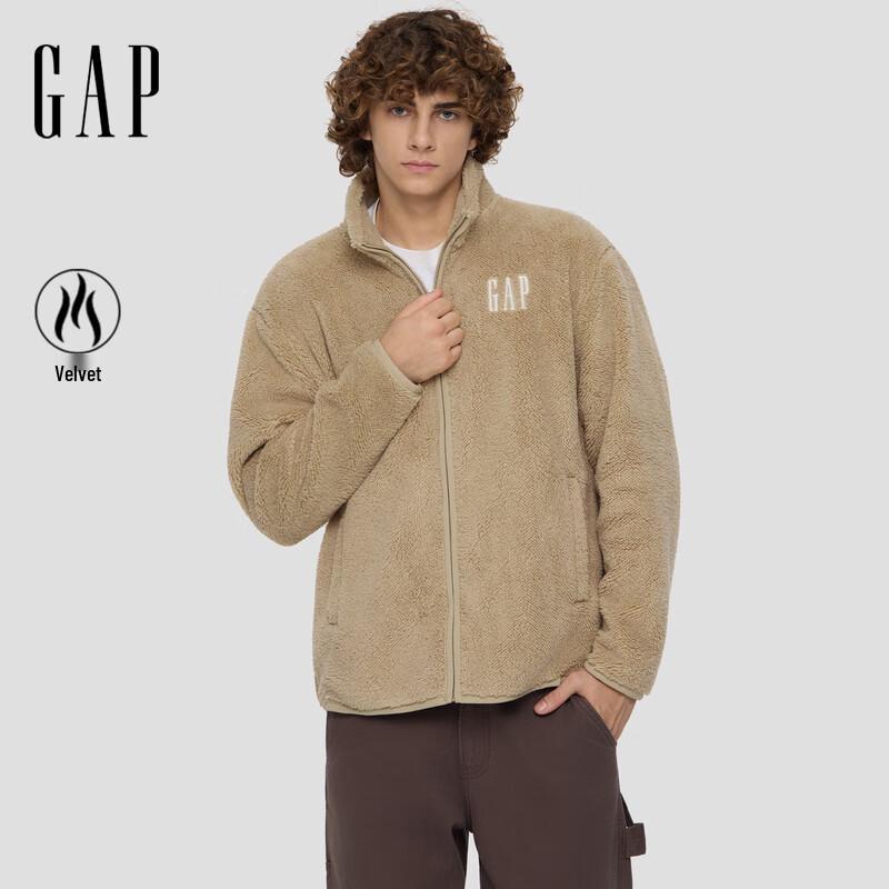 GAP Unisex Relaxed Fit Logo Plush Full-Zip Stand Collar Sweatshirt