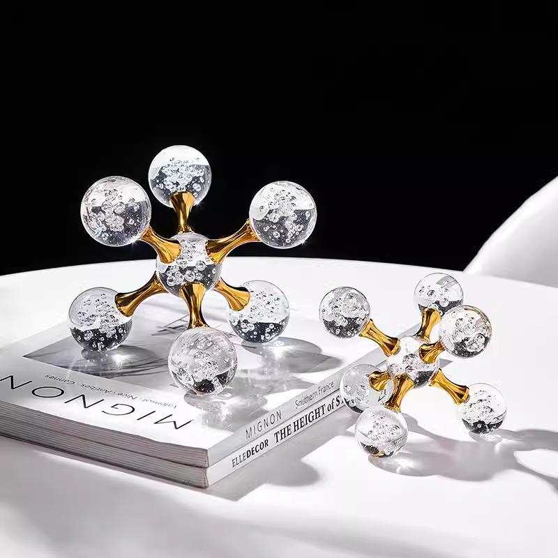 Modern Geometric Luxury Minimalist Molecular Glass Crystal Ball Ornaments Decor Home Room Table Decorative Crystal Figurines