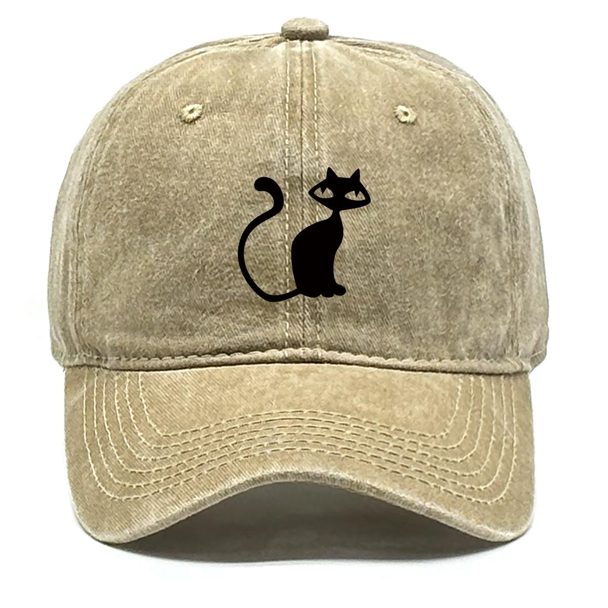 

Black Cat Print Adjustable Baseball Hat, Animal Trucker Hat Non-Stretch Fabric Trendy Sun Protective Inelastic Snapback Baseball Cap as the picture хаки