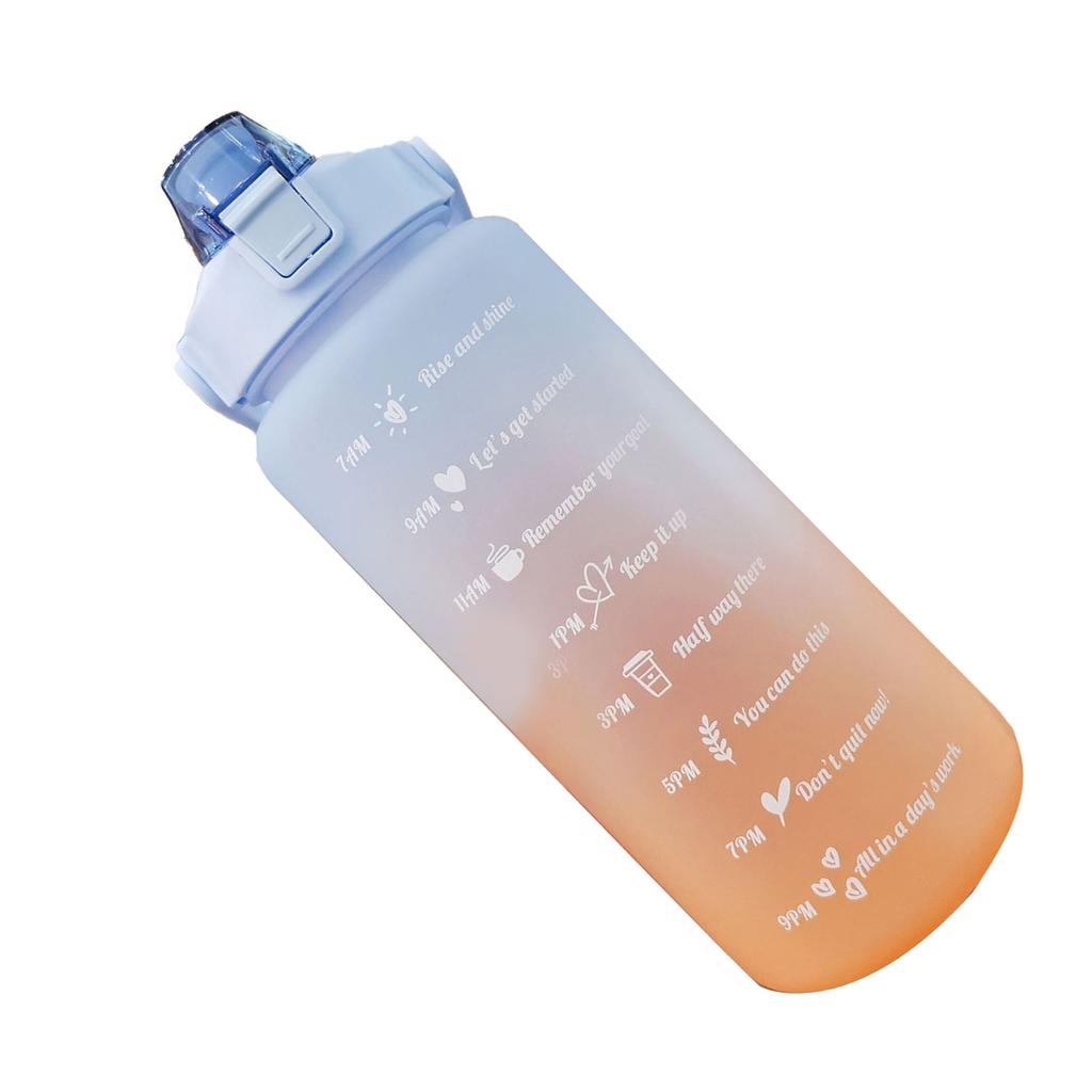 Straw Bottle Leakage Proof Frosted Gradient Color Open Sports Water Cup with Handle Clear Scale 2000ml