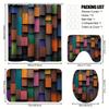 4Pcs Colorful Wood Grain Shower Curtain Set with Non-Slip Bath Mat, Toilet Lid Cover, Contour Rug & 12 Hooks, Bathroom Decor