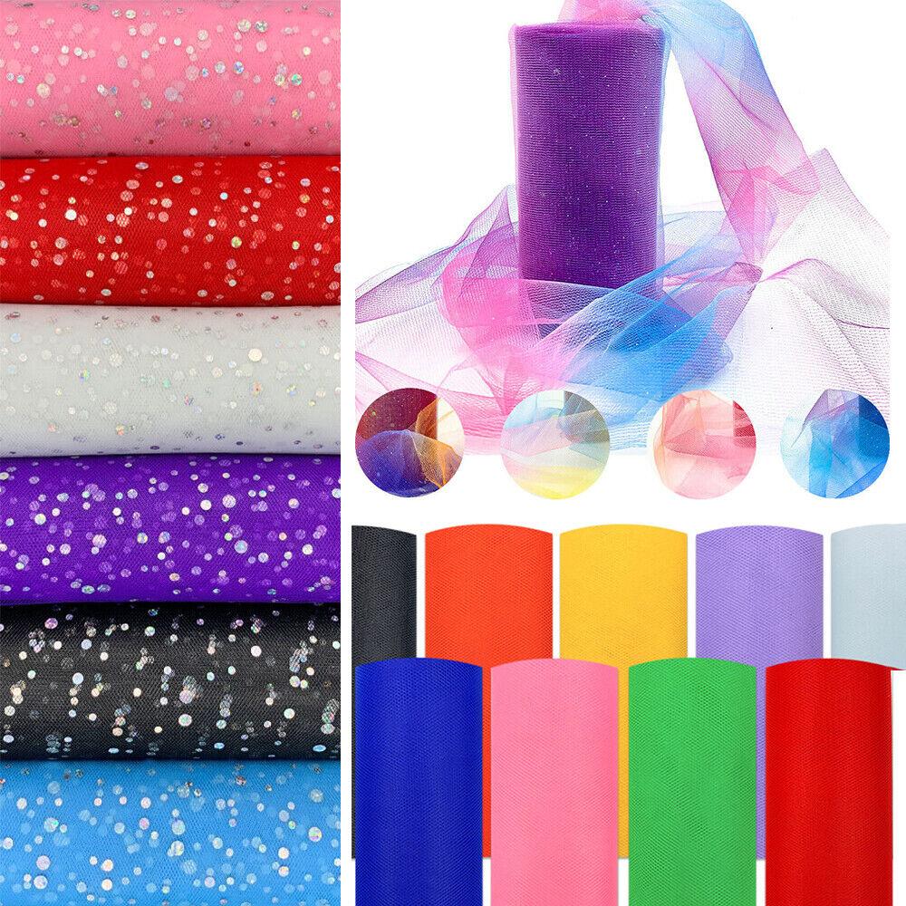 44 Assorted Colors Glitter Solid Rainbow Tulle Netting Roll 6in x 10 Yards DIY Sewing Doll Clothes Tablecloth Skirts Party Decor