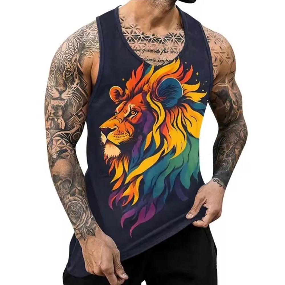 Letní Pánské Módní Ležérní Bez Rukávů Tílko s 3D Potiskem Zvířat s Kulatým Výstřihem