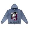 DTG Print Knitted Denim Zip-Up Hoodie Anime Broken Wings Neon Japanese Style Brother Print Zipper Hoodies  