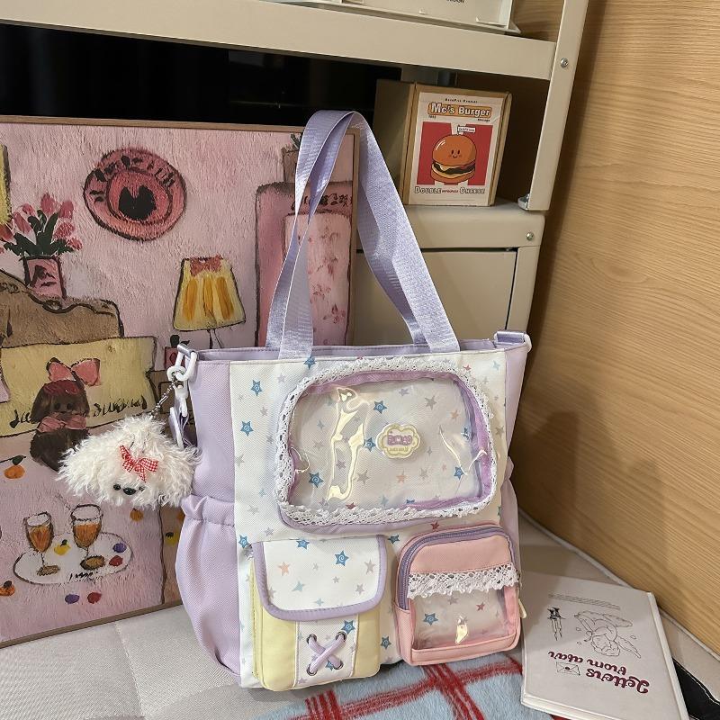 Spring new color contrasting two-piece backpack for primary and secondary school students, high-value dopamine make-up bag for high school students