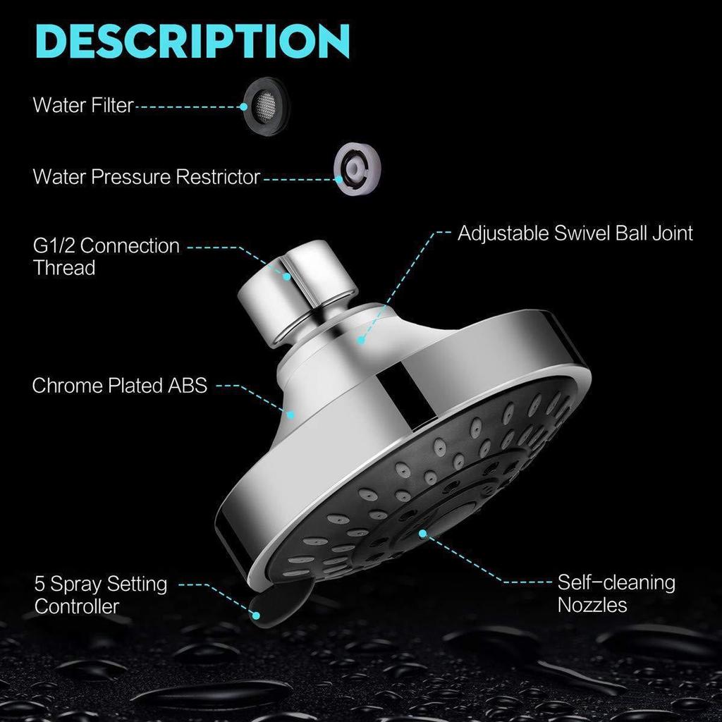 CUPC 4" Concealed Top Five-Function Water-Saving Shower Head Set for Hotel and Home