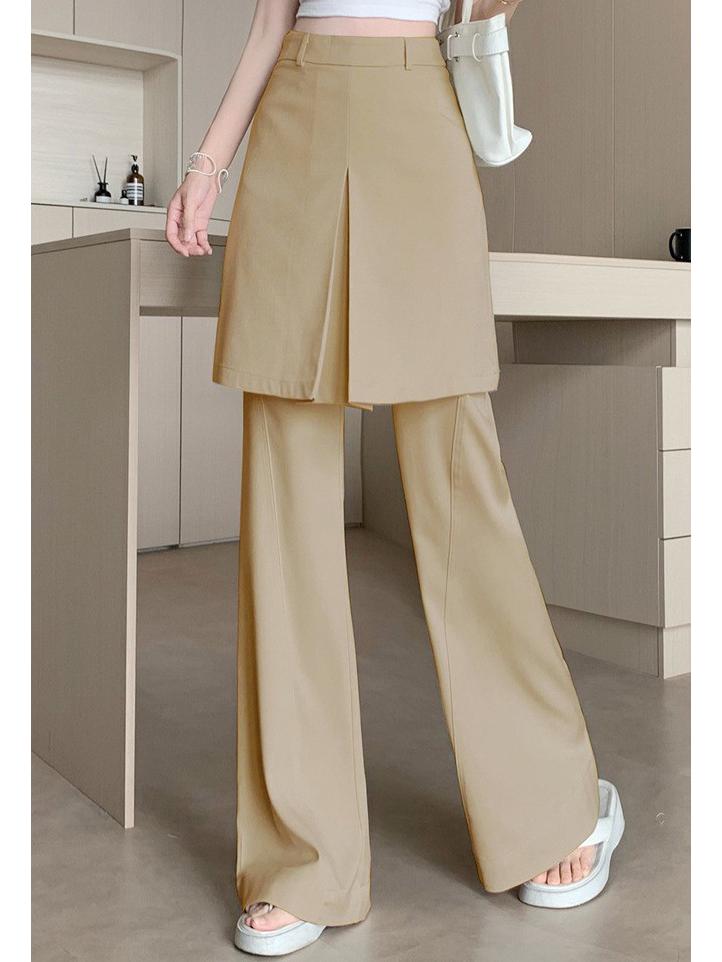 

2026 Spring New Arrival: High-Waisted Korean Retro Skort & Trendy Loose Wide-Leg Pants Set for Women M хаки