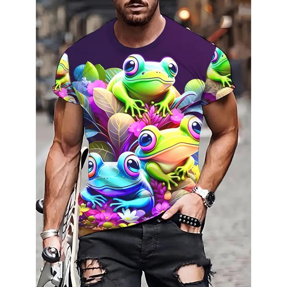 Harajuku Style Frog Pattern 3D Printed Men's T-shirt Summer Casual Short Sleeve T-shirt Kids Daily Streetwear Men's Y2k Clothes