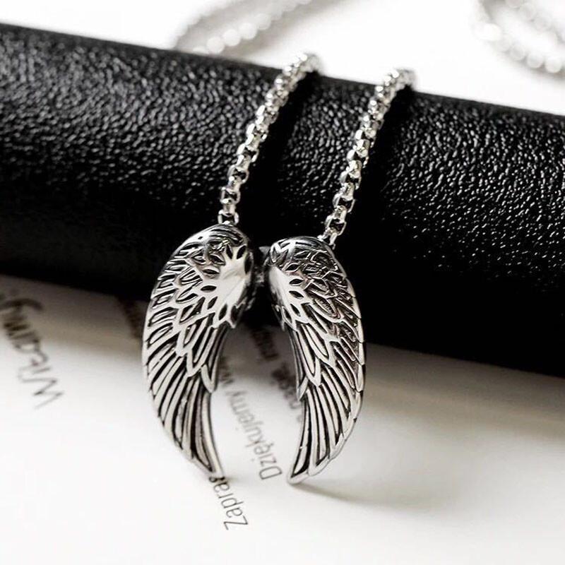Mens Stainless Steel St Saint Michael Angel Wings Pendant Necklace Men Gift