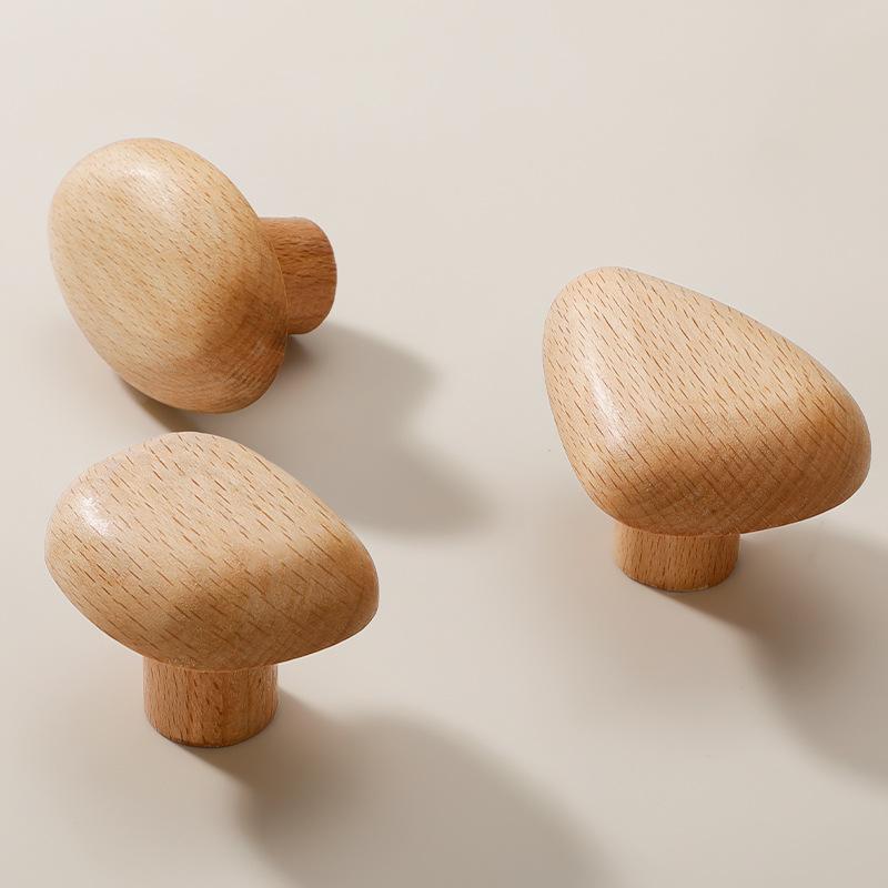 Solid Wood Coat Hook Wall Mounted Clothes Hanger with Handle - Punch Free Door Hanger Pebble Shape for Kitchen Cabinet Organizer