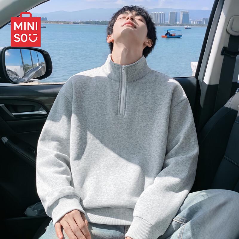 MINISO Men's Half-Zip Stand-Collar Heavyweight Loose Fit Casual Sweatshirt