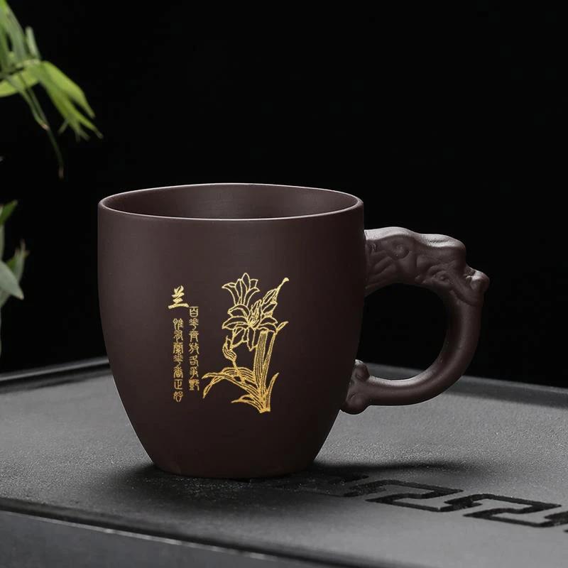 

Yixing Purple Clay Teacup with Hand Grip Home Water Cup Handmade Tea Bowl Master Tea cup Chinese Teaware accessories 100ml 9.5x6cm 100ml