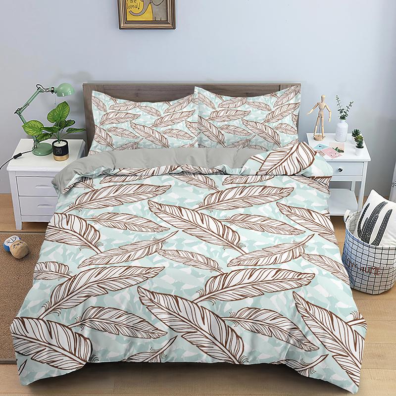 Green Leaves Bedding Set Girls Boys Kids King Twin Full Size Duvet Cover Set Pillowcase Cartoon Style Polyester Comforter Sets