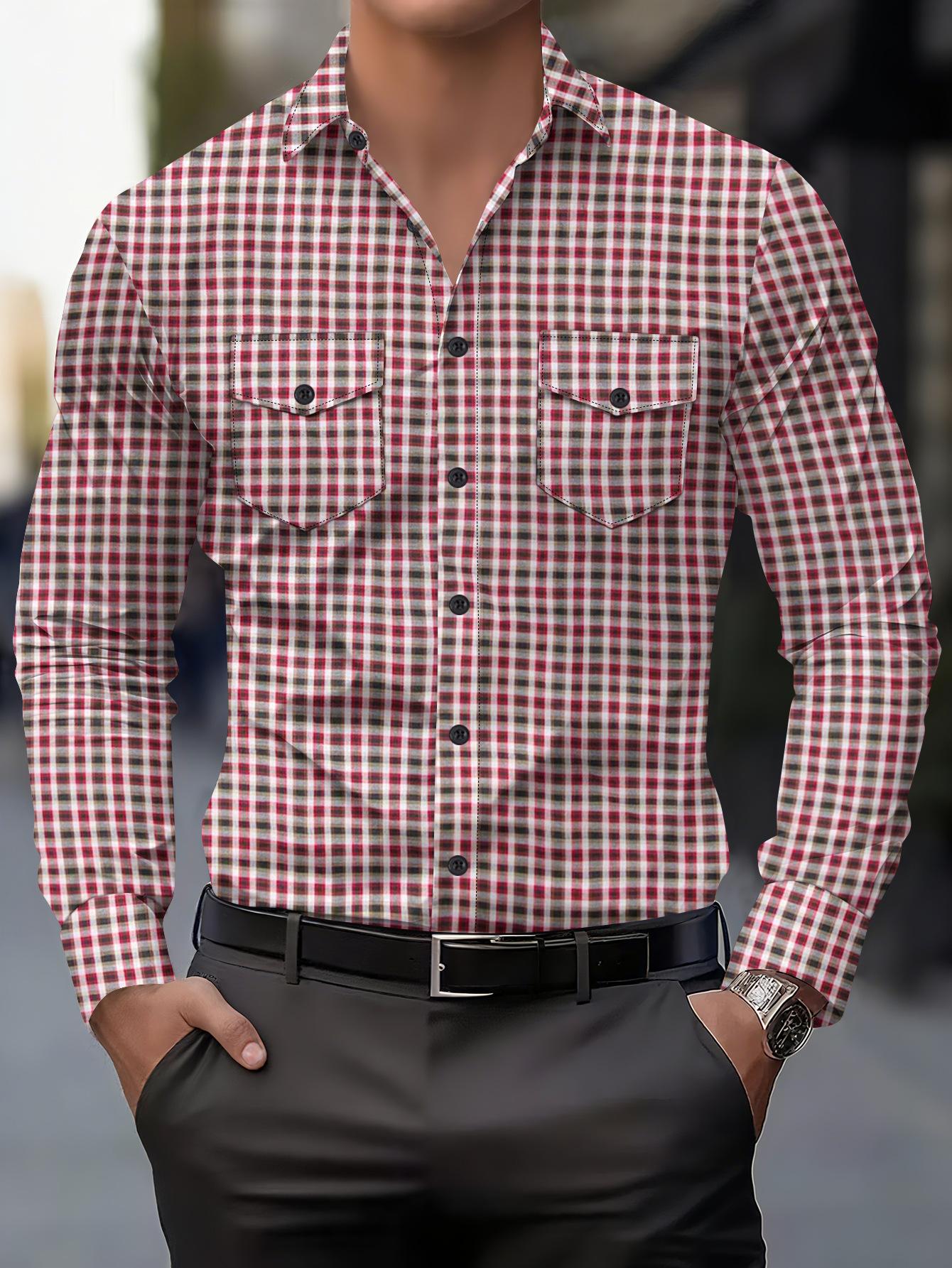 Mens Long Sleeve Plaid Collared Casual Button Down Shirt S кларет