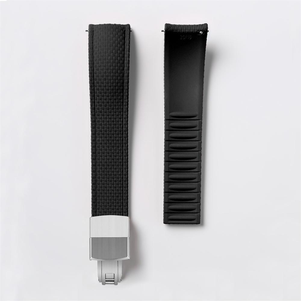 FKM Watch Band Fluoro Rubber Strap 18/19/20/21/22/24mm Quick Release Folding Clasp Cut To Size Replace Watch Bracelet for Men Women