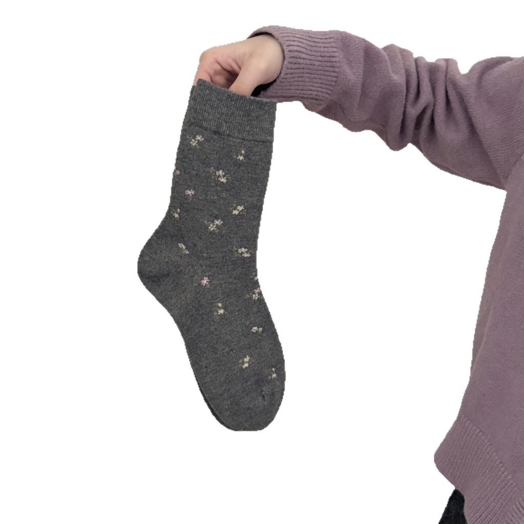 Retro Autumn and Winter Floral Socks, Warm Silk and Wool Socks, Versatile Mid-calf Boneless Socks
