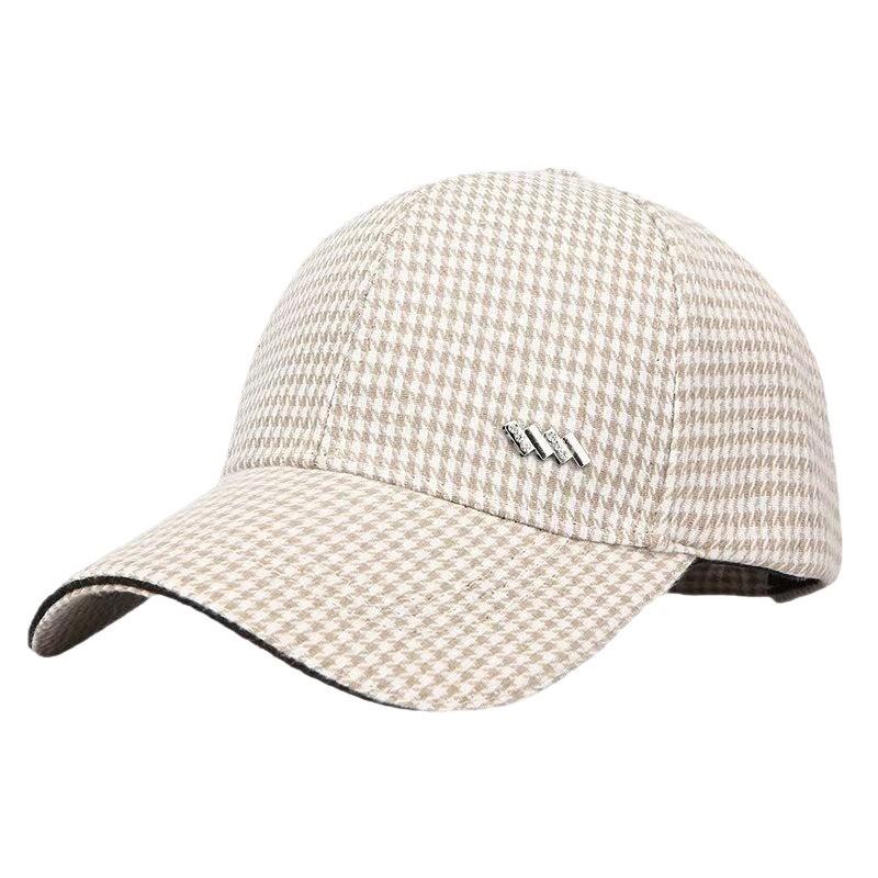 Women's Houndstooth Rhinestone Baseball Cap - Spring/Autumn Style: Casual, Warm, Double Layer Duckbill Hat