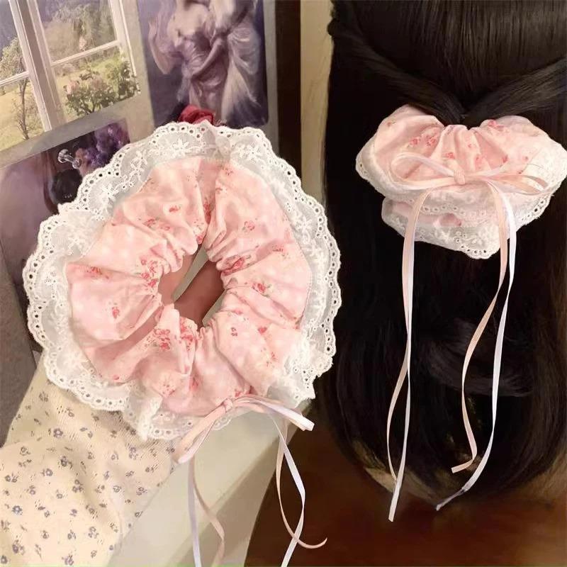 1PCs New Style Heavy Hand Made Milk Blue Check Love Lace Four Layer Large Bowel Hair Circle Sweet Ballet Ball Rope
