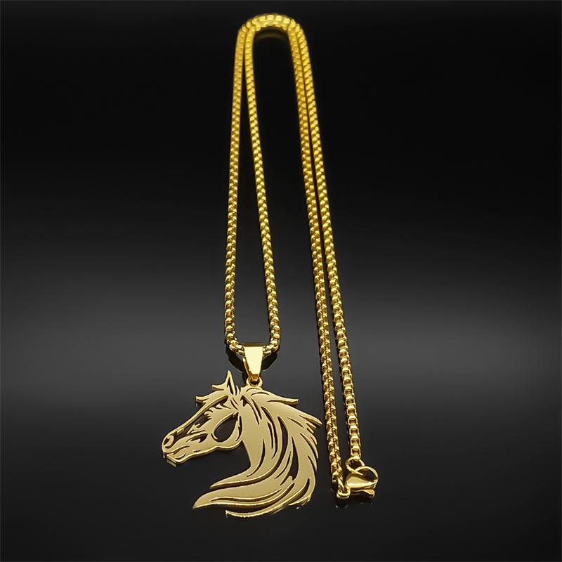 Collier Tête de Cheval Creuse Pour Femmes Hommes Acier Inoxydable Couleur Or Alliage de Zinc Punk Animal Chaîne Homme Zircon Cadeaux