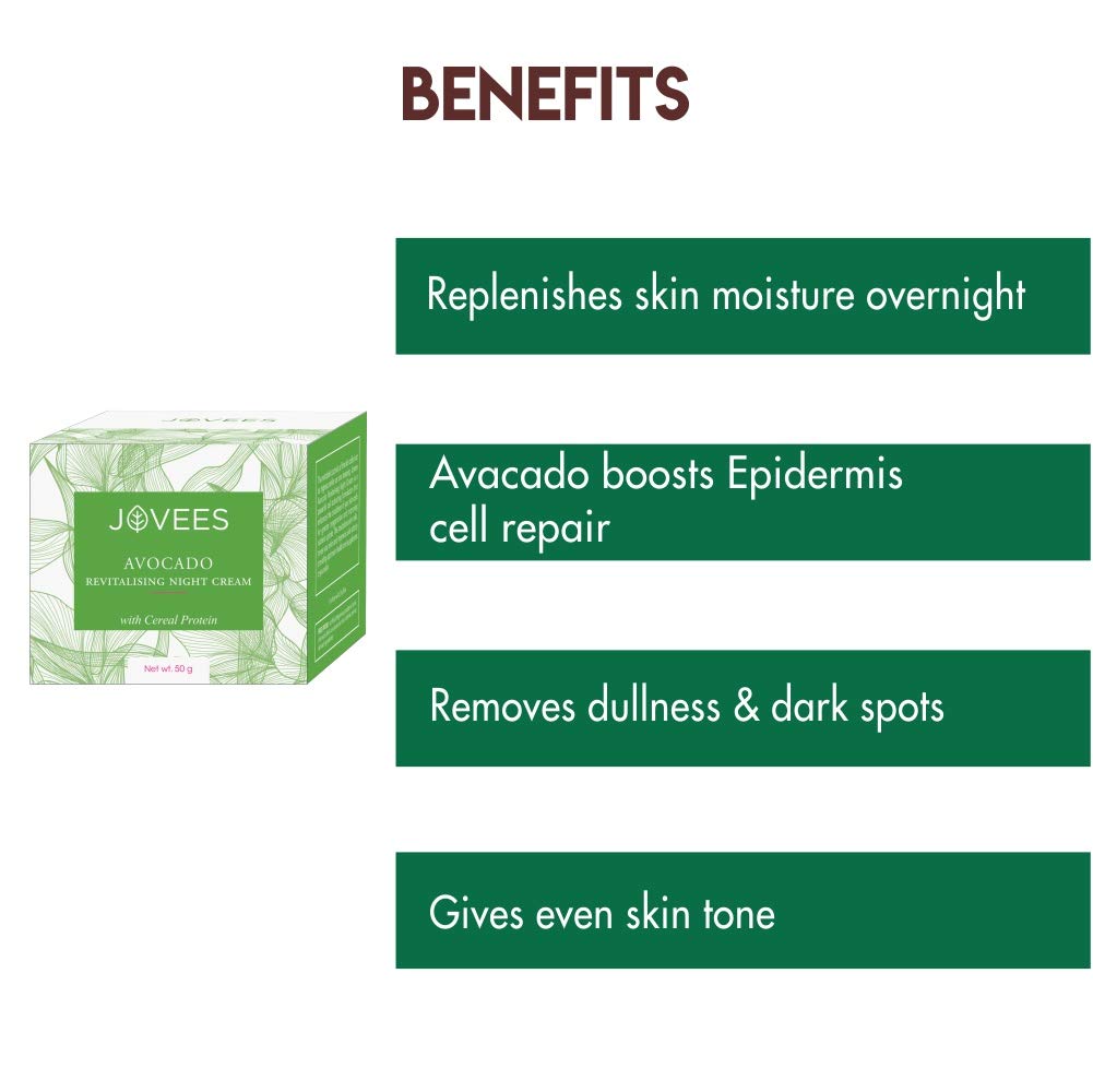 Jovees Herbal Night Cream with Avocado 50 Gm Pack of 1 for Younger Glowing Hydrated Skin Anti-Aging