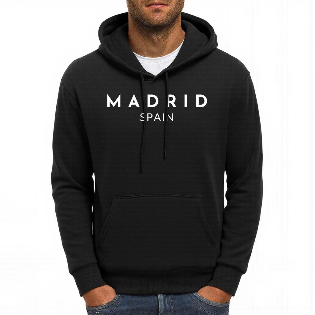 Madrio Spain Letter Printing Mens Hoodie Autumn Casual Hoody All-Match Fleece Unsiex Hoodies Loose Comfortable Male Streetwear