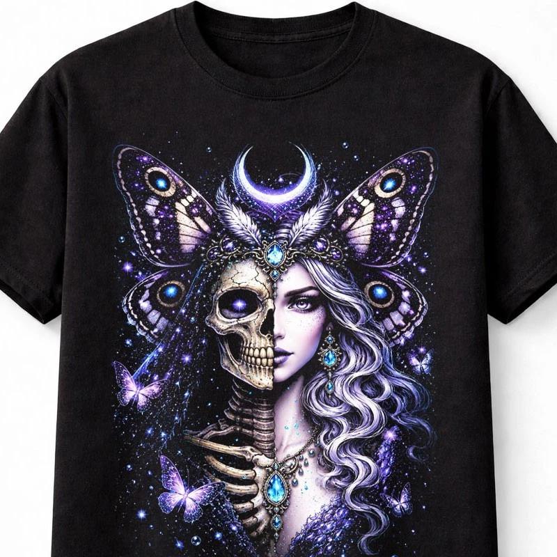 Moon Moth Fairy Skeleton Gothic Celestial Skull Unisex TShirt S