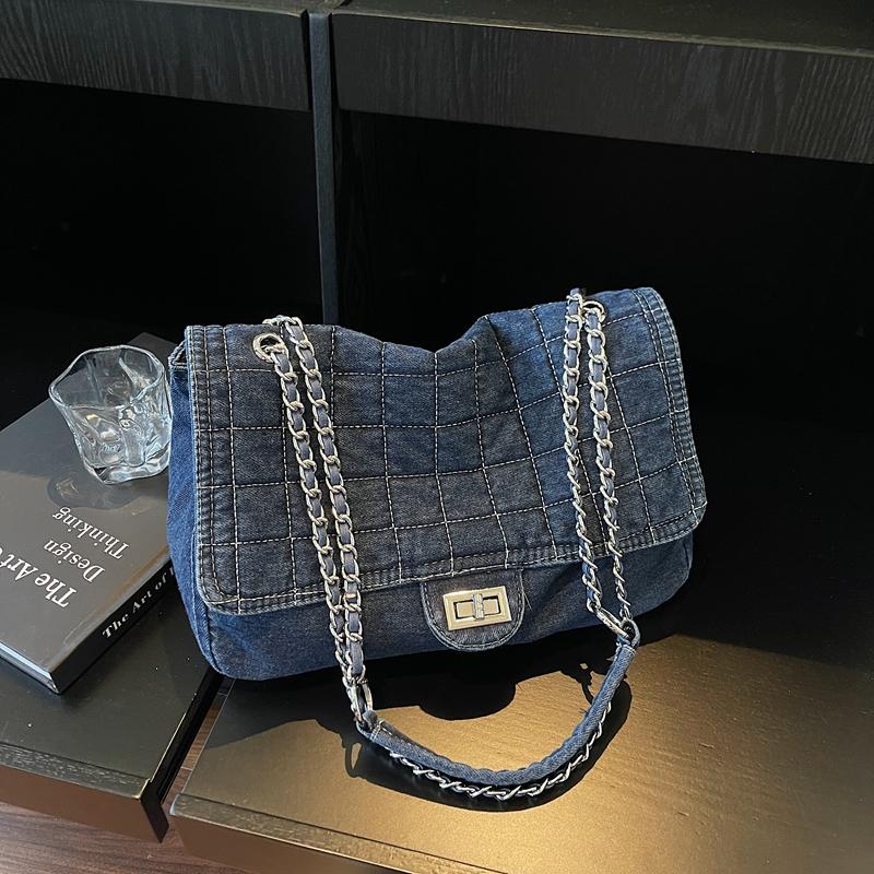 Vintage Denim Shoulder Bag Women's Large Capacity Chain Crossbody Bag