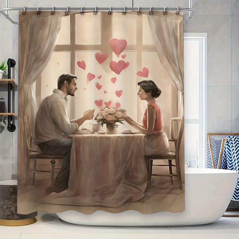 Romantic Couple Waterproof Shower Curtain For Bathroom, Warm Home Decoration, Ideal Gift For Valentine'S Day