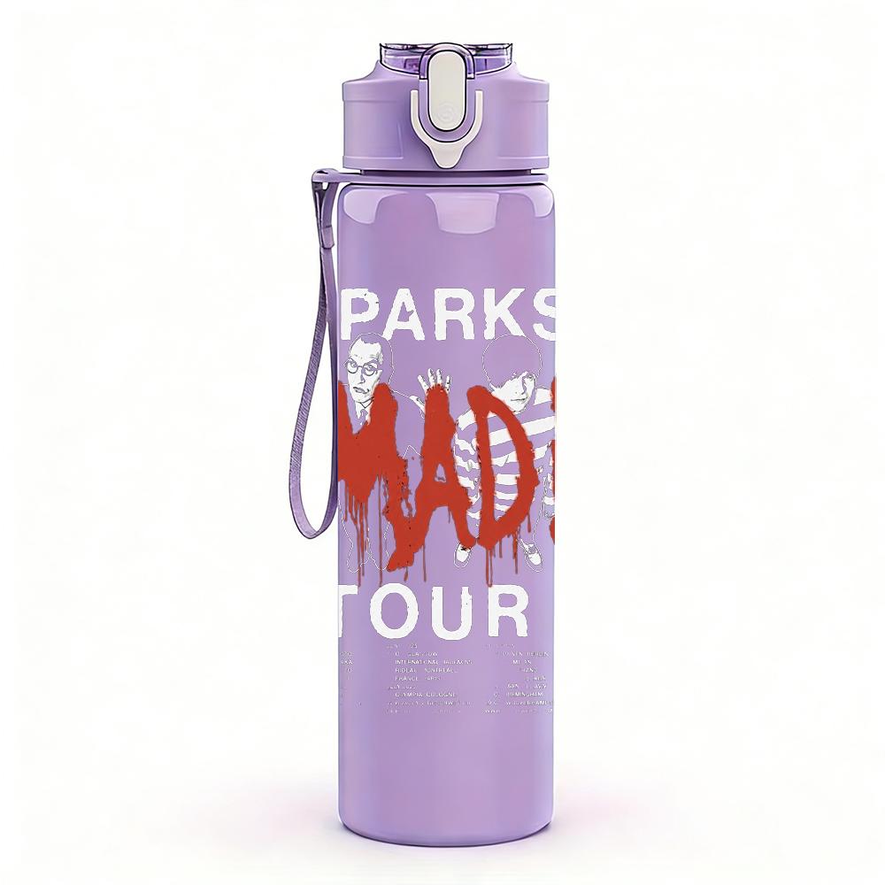 1PC Mad Yellow Block Text Print 750ml Colorful Plastic Sports Water Bottle Leakproof Pop Up Lid with Straw for Outdoor Work Home Use