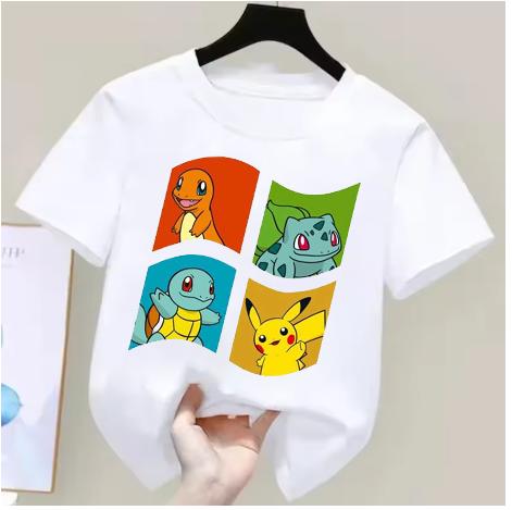 Anime Pokémon Jungen Mädchen T-Shirt Baumwolle Retro Unisex Baumwoll-T-Shirt für Damen Oberteile Lässig Locker Kurzarm Paar Y2k