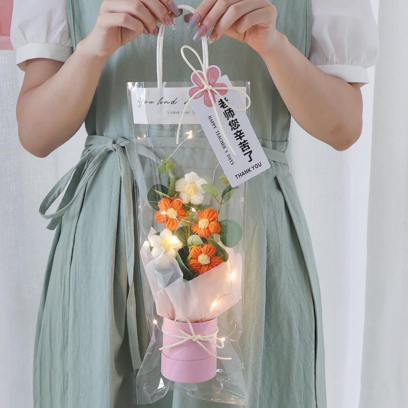 Crochet Flower Lighting Flower Bouquet Handmade Woven Flowers Knitted Graduation Bouquet Wedding Party Bouquet Gift