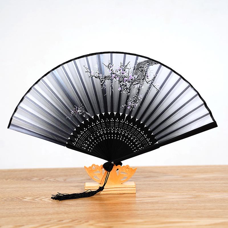 Bamboo Folding Fan, Green Smile Design, Women’s Elegant Dance Fan, Perfect Student Gift