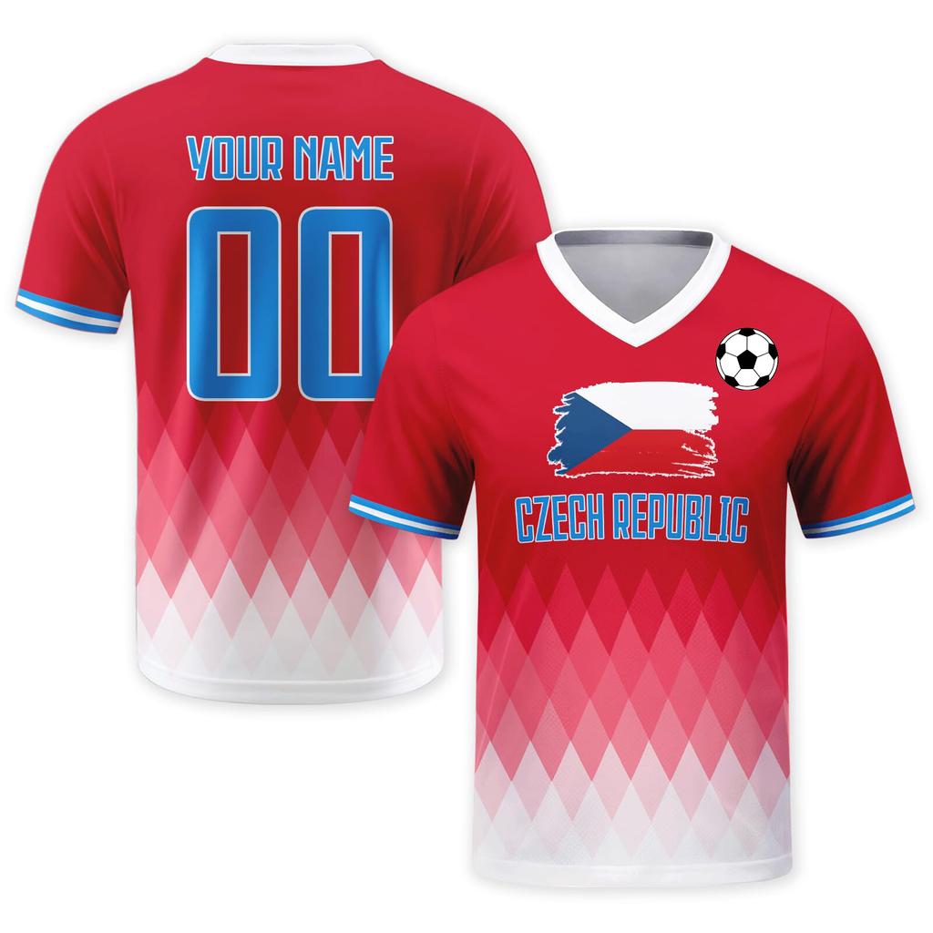 Customizable DIY Soccer Jersey Shirt with V Neck Short Sleeves Breathable Material Czech Print for Sports Teams