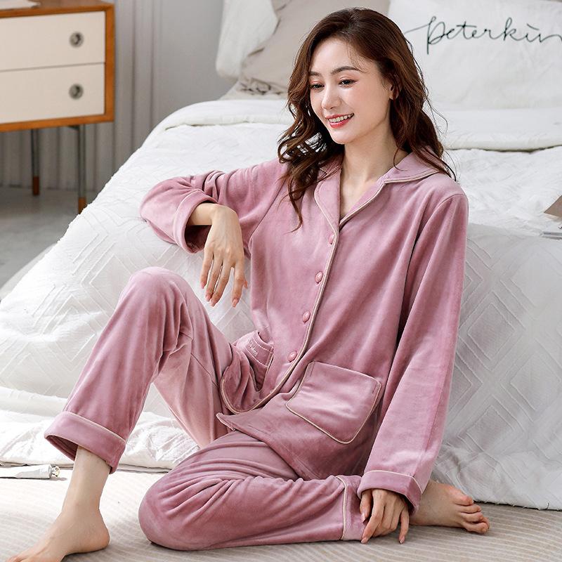 Pajamas Ladies Spring And Autumn Coral Fleece Thickened Fleece Winter Island Fleece Autumn And Winter Flannel Winter Loungewear Set