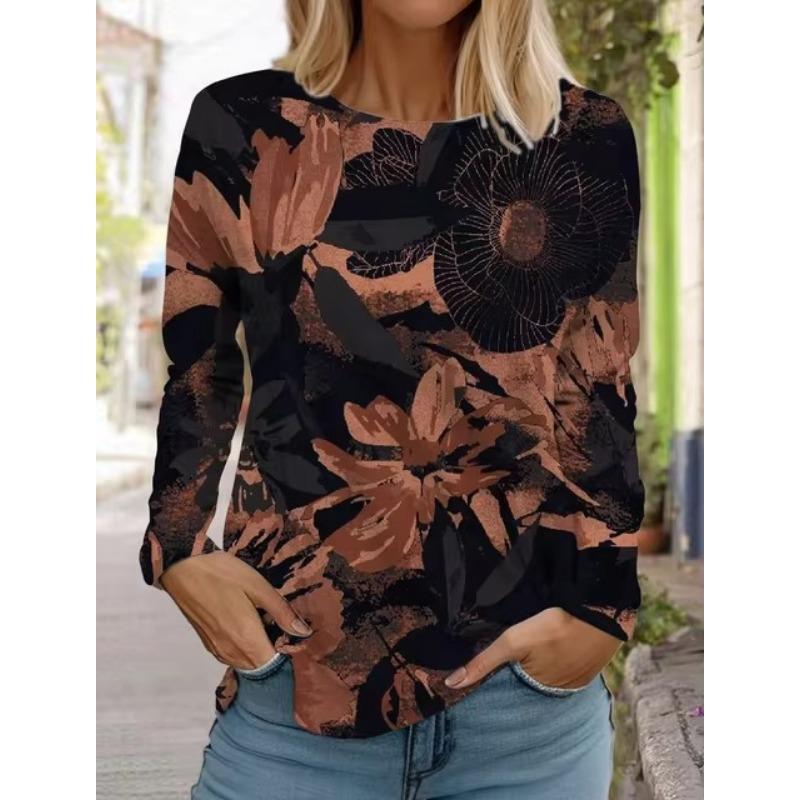 3D Print Women's Hawaiian Style Retro Fashion Tops Long Sleeve Round Neck Pullover Casual Long Sleeve T-shirt Designer