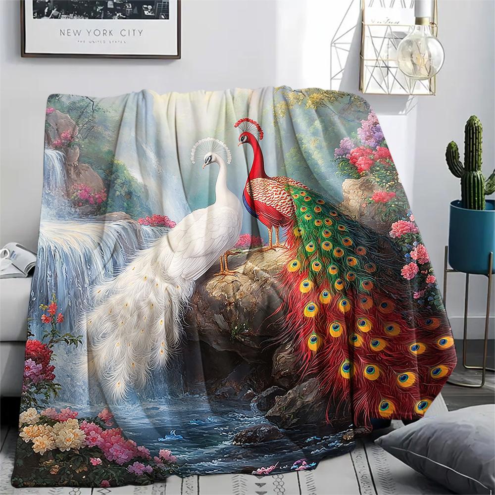 Peacock Print Flannel Blanket, High quality Comfortable for All Seasons, Home Decor, Warmth and Comfort, Perfect for Christmas Gifts